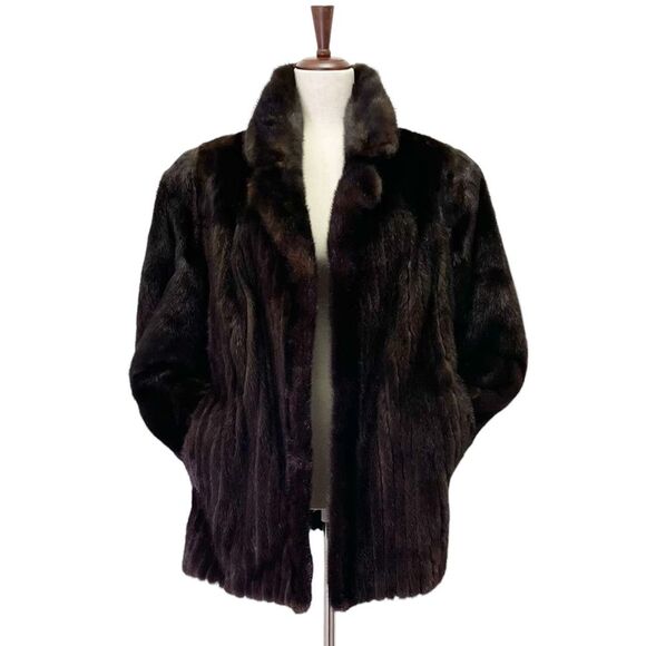 Vintage Mink Fur Jacket Dark Brown Luxury Evening Winter Cape Coat Size Medium - Picture 1 of 15
